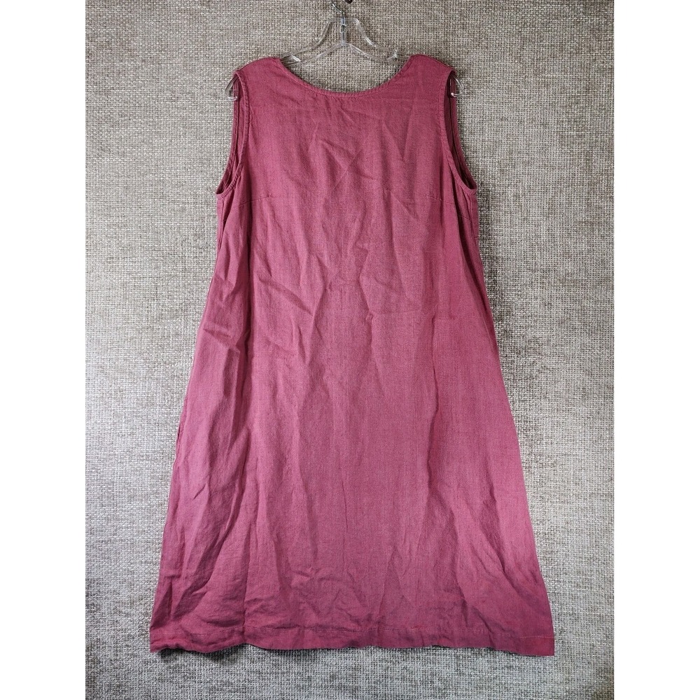 Linenfox V-Back Midi Dress Womens S/M Pink Sleeveless Pockets